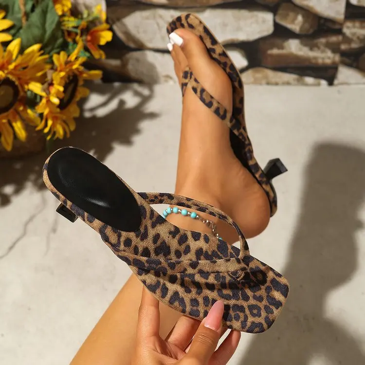 10 color flip flops New Summer Square Toe Flip Flops Heel Sandals Women Stiletto Heels Kitten Heel Sandalias Mujer Slipper view 5