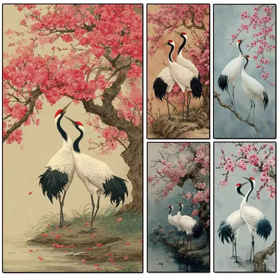 New 5D Diamond Painting Red-Crowned Crane Scenery Full Round Square Mosaic Embroidery Plum Blossom Chinese Style Art Bird Decor