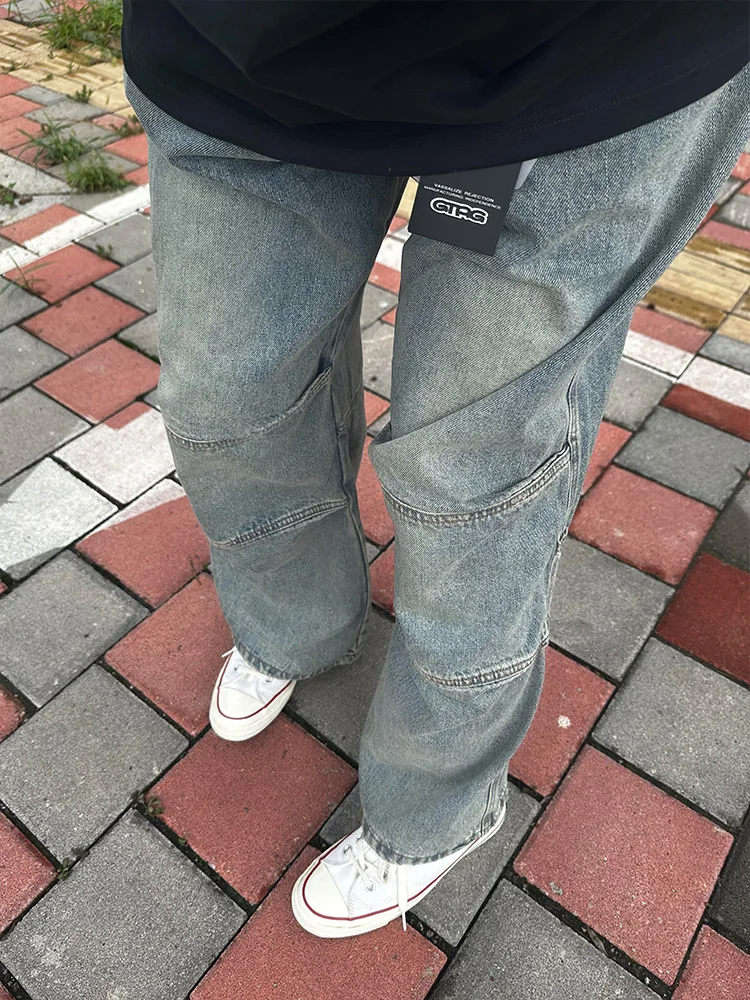 

Модные мужские джинсы свободного кроя с прямыми штанинами в стиле ретро, американские, осенние, повседневные, удобные, из хлопка с добавлением стрейча