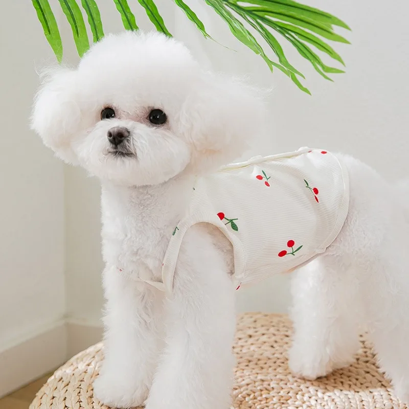 

Fruit Dog Clothes Small Dog Summer Full Print Cherry Vest Teddy Anti-Shedding Open Button Shirt Pet Sleeveless T-Shirt XS-XL
