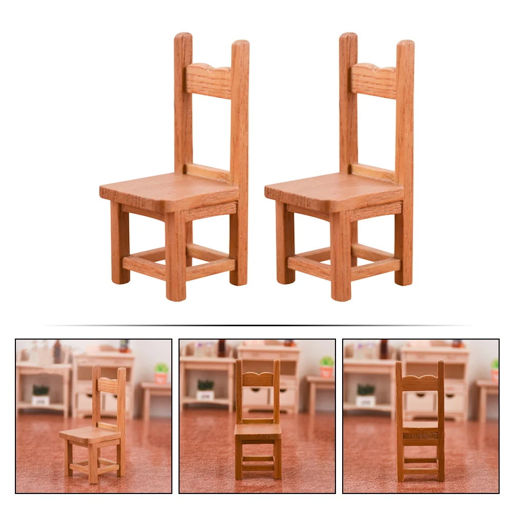 2 Pcs Chair Ornament Mini Furniture Chairs Miniature Crafts Wooden Models Decor Armchair Individual