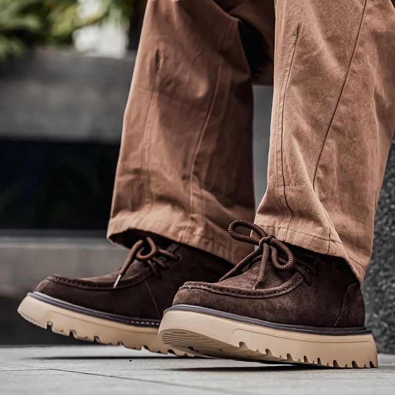 Retro Suede Leather Boots Men High Top Sneakers Platform Comfortable Men's Ankle Boots Non-slip Working Shoes botas para hombre image 4