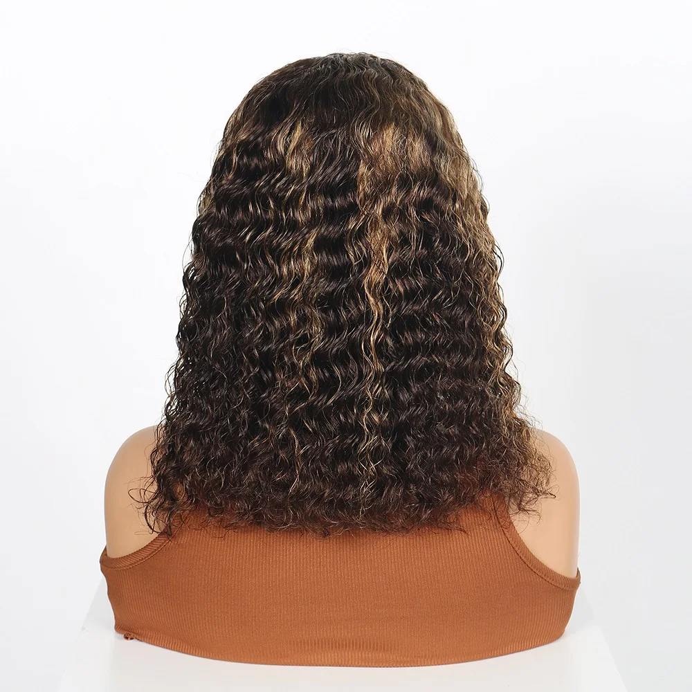 

Wear and Go Ombre Bob Wig Human Hair 4/27 Highlight Glueless Wig Deep Wave Curly 13x4 Lace Frontal Bob Wigs 200 Density