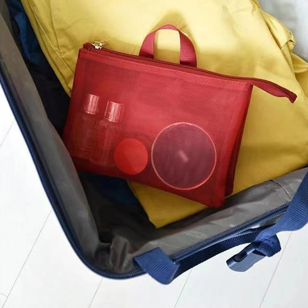 Multifunctional Mesh Storage Bag With Compartment Travel Portable Toiletry Bag Cosmetics Bag Skincare Toiletries Organizer Pouch