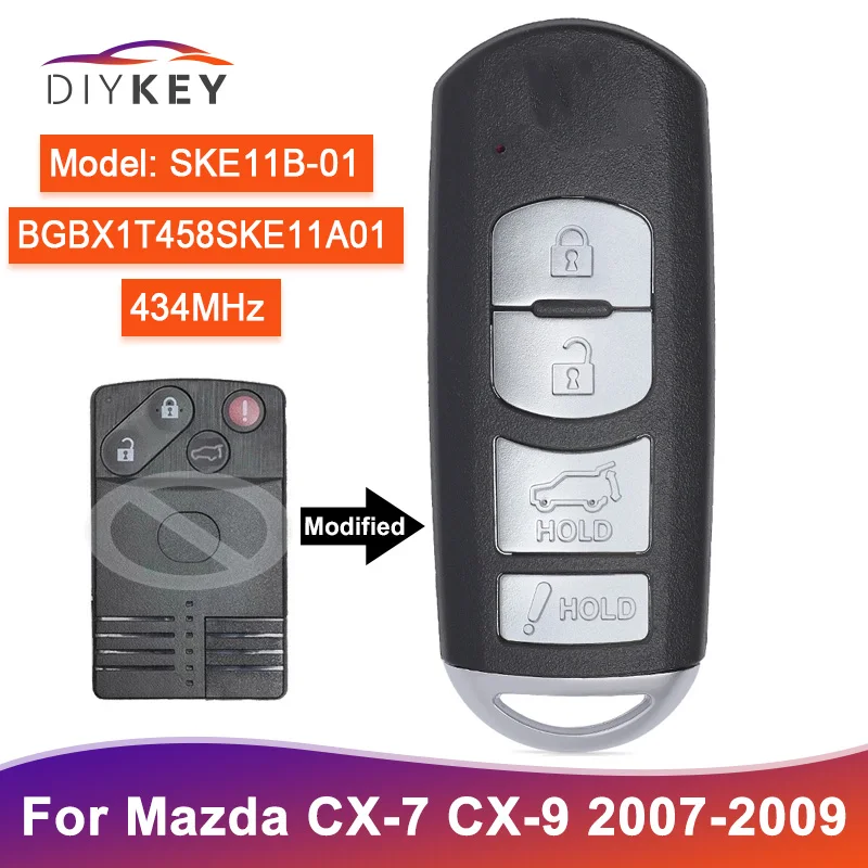 DIYKEY 4 Buttons SKE11B-01/02 Modified Smart Remote Key For Mazda CX7 CX9 2007 2008 2009 FCC ID: BGBX1T458SKE11A01 315MHz 434MHz