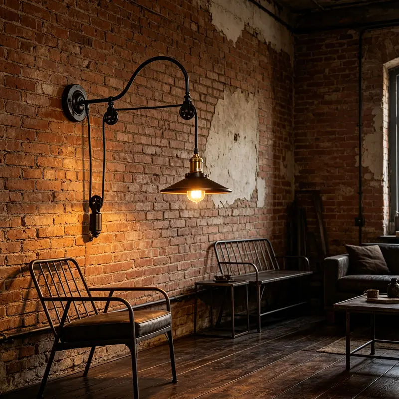 Loft Industrial Pulley Wall Light Retro Adjustable Lift Wall Sconce E27 Metal Wall Lamp for Cafe Restaurant Kitchen Home Decor
