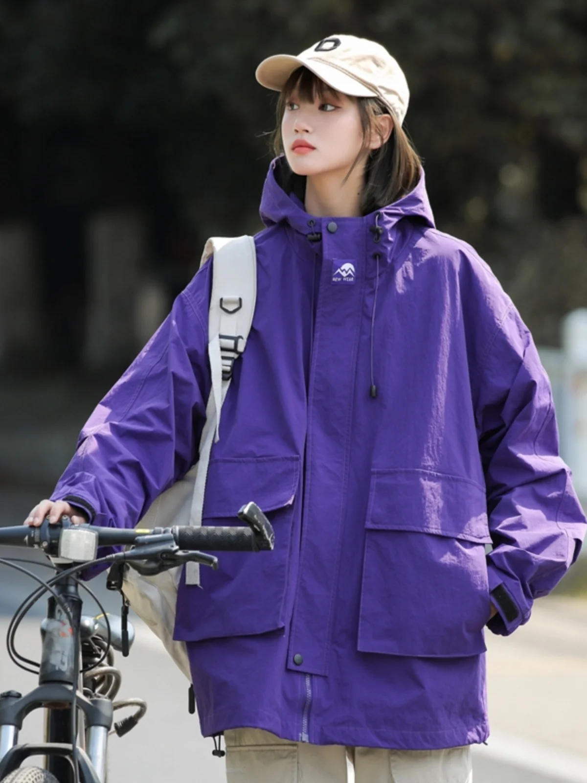 

Мужская летняя ветровка фиолетового цвета для активного отдыха, велоспорта и работы, с капюшоном, высоким воротником, водонепроницаемая, из полиэстера, повседневная