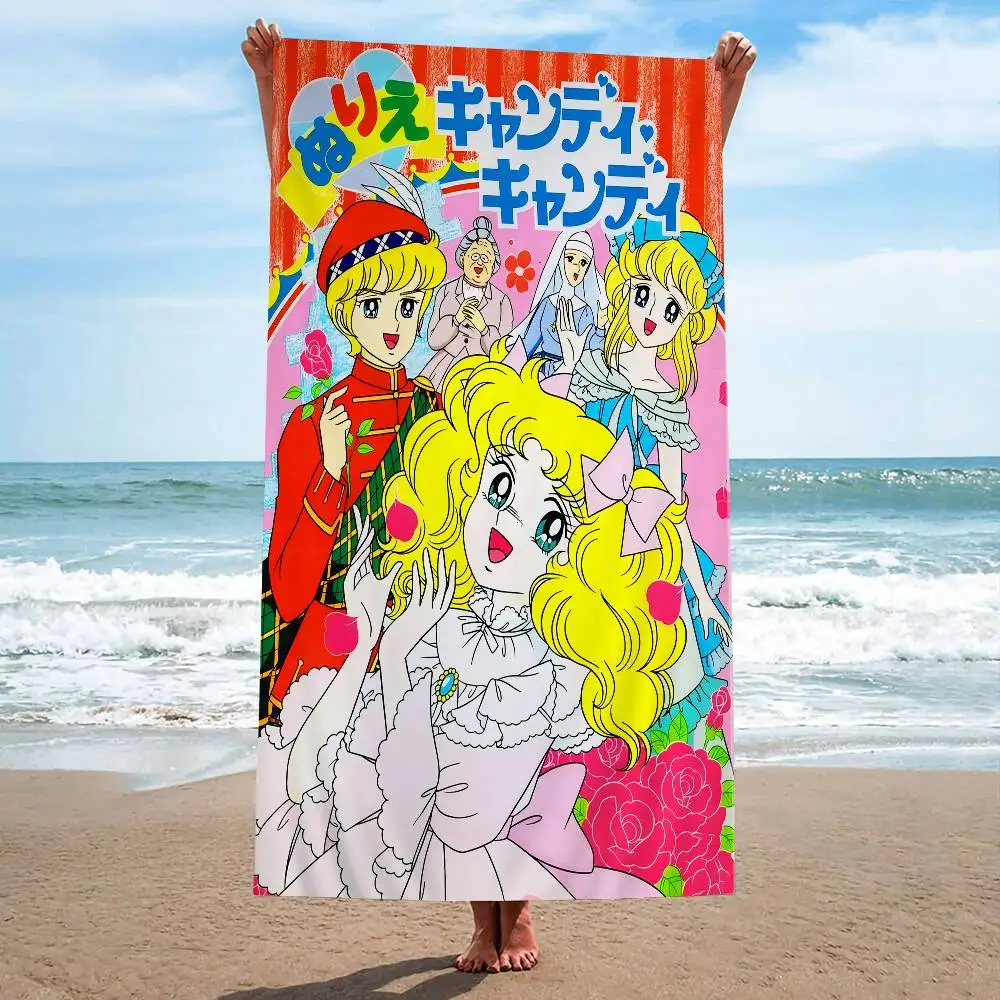 أنيمي مانغا كاندي أنيمي بطانية من الألياف الدقيقة التجفيف السريع مناشف الشاطئ المتضخم الطباعة سوبر ماصة بطانية منشفة حمام السباحة