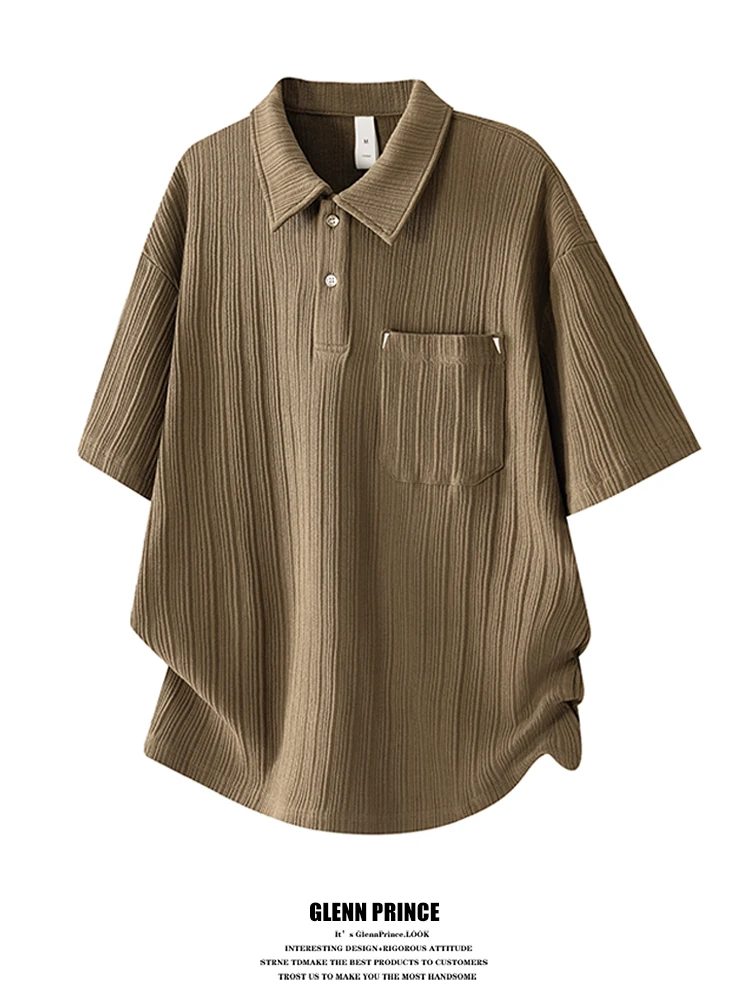 

GPstudio Retro Texture Short Sleeve Shirt Men's Summer Commute Turn-down Collar Large Size Body Tee Breathable Cotton Blend