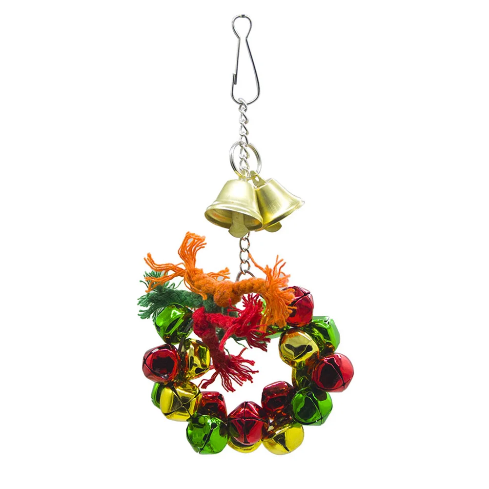 Parrot Bell Wreath Hanging Bell Ring Toy Christmas Birds Chewing Toy Cage Decor hanging parrot toys parrot chewing toy