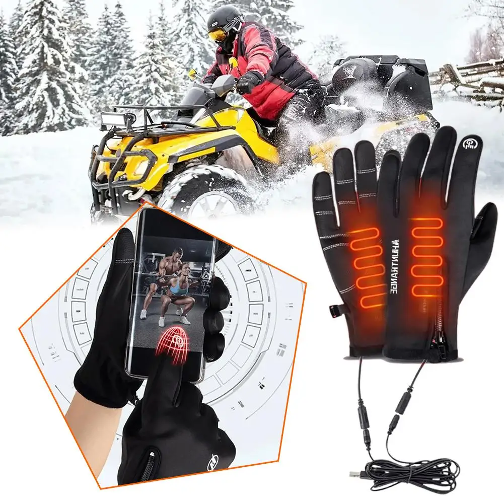 USB Touch Screen Gloves Winter Warm Electric Heated Gloves Motorcycle Snowboard Cycling Hand Warmer Gloves for Driving Skii V6H9