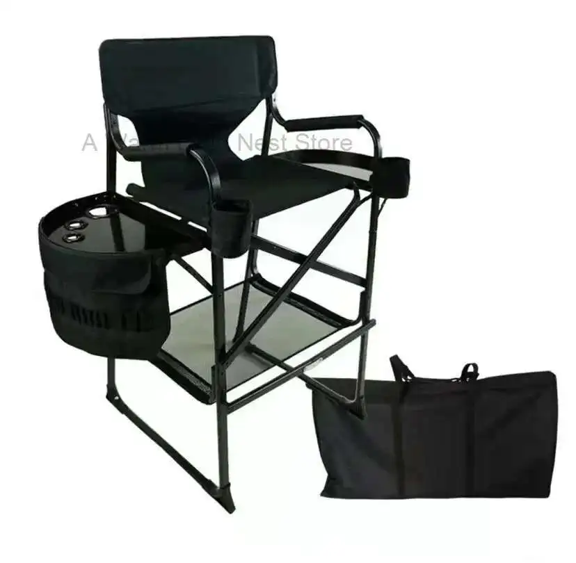 

Aluminum Alloy Tall Black Folding Makeup Chair Outdoor Camping Portable Director Chair Camping Chair Silla De Playa Plegable