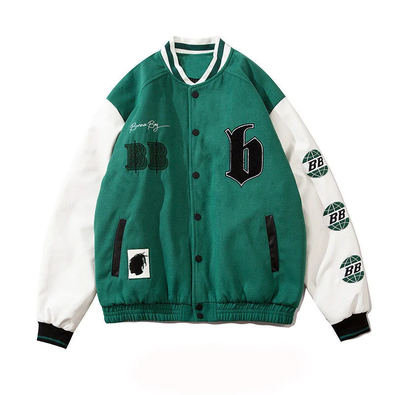 Ingle New Arrival Breasted Patchwork Regular Standard Appliques Bomber Jacket Men Embroidered Loose Baseball Uniform Female