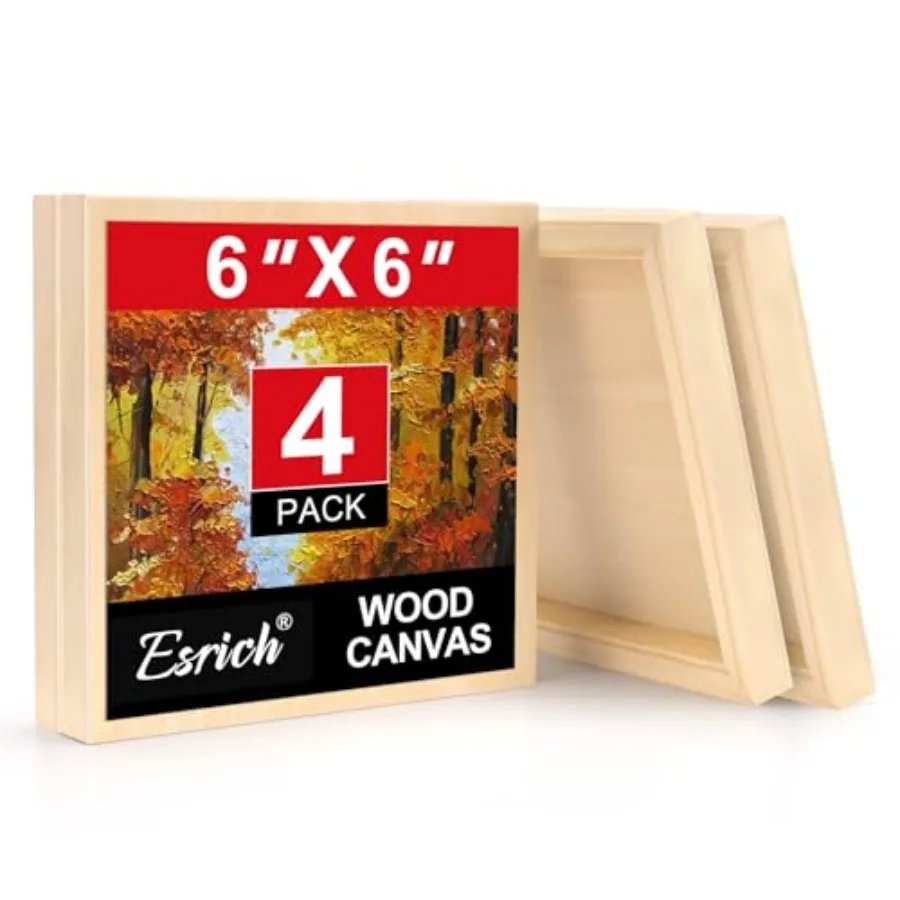 6x6 Inch Wood Panels, 4 Pack Square Craft Wood Canvas Boards, Blank Unfinished Wooden Art Board for DIY Art Creations Such as P
