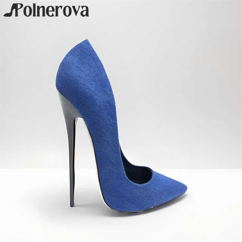 16cm Denim Stiletto Pumps Pointed Toe Sexy Dark Light Blue Slip on High Heels Fashion Style Women's Fetish Stilettos Customized