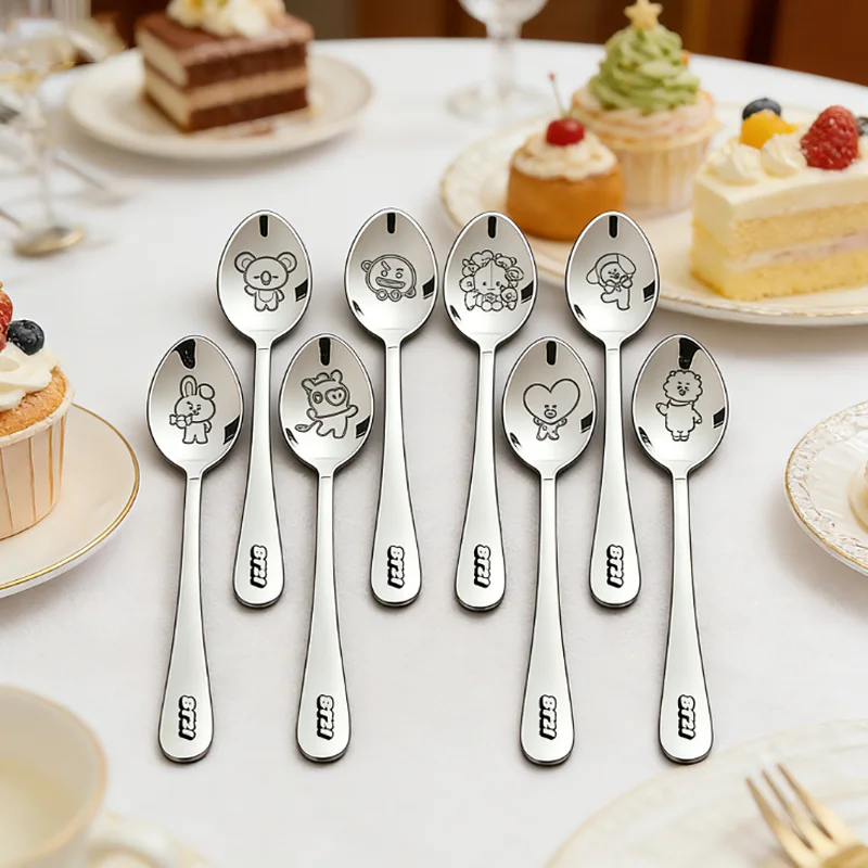 

BT21 Cartoon Character Spoon Stainless Steel 304 Western Tableware, Rice Spoon, Glossy Tableware Dessert Spoon Daily Necessities