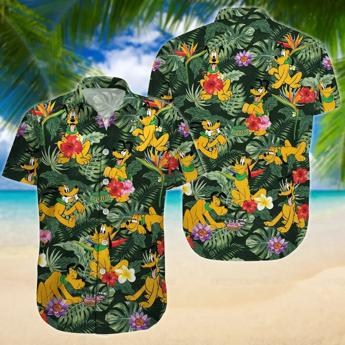 Disney Pluto Dog Hawaiian Shirts Men's Women Summer Short Sleeve Shirts Disney Hawaiian Shirts Casual Beach Shirts Harajuku Top