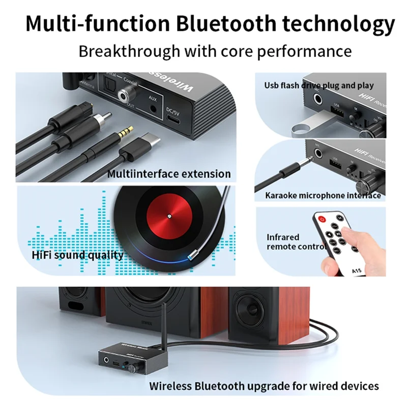 B04B-متعددة الوظائف بلوتوث 5.3 جهاز استقبال الصوت المحوري من الألياف الضوئية لمكبر الصوت الكلاسيكي ومكبر الصوت وآلة الكاريوكي #4