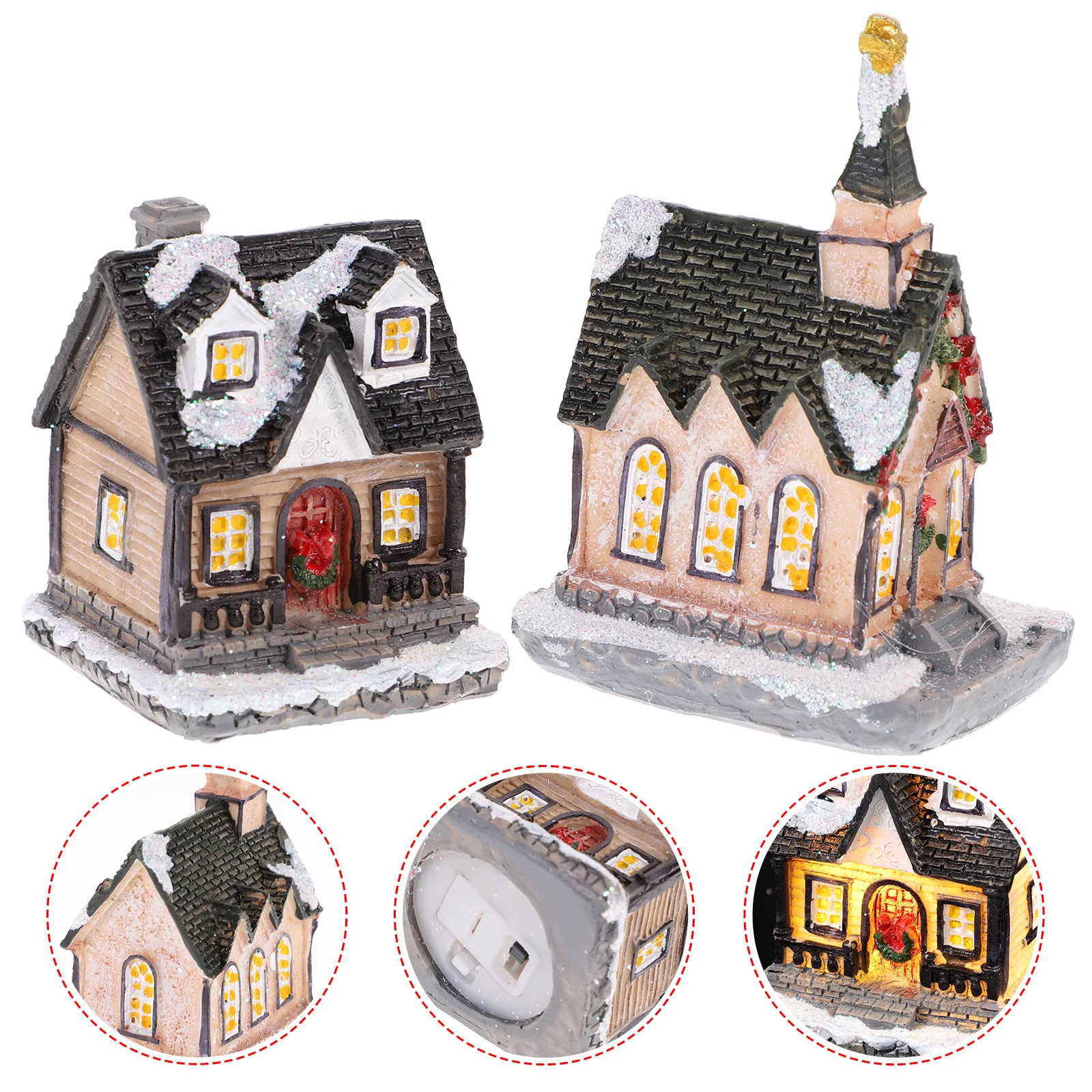 

2 Pcs Christmas Photo Ornaments House Vintage Xmas Desktop Mini Scene Tiny Houses