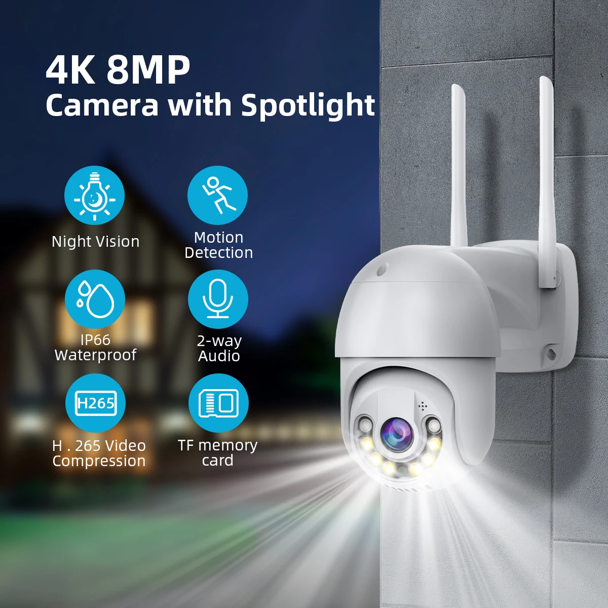 

ICsees WiFi Surveillance Camera 4K Waterproof PTZ Camera Outdoor Wireless Wifi Security Camera Human Detect Support NVR VMS