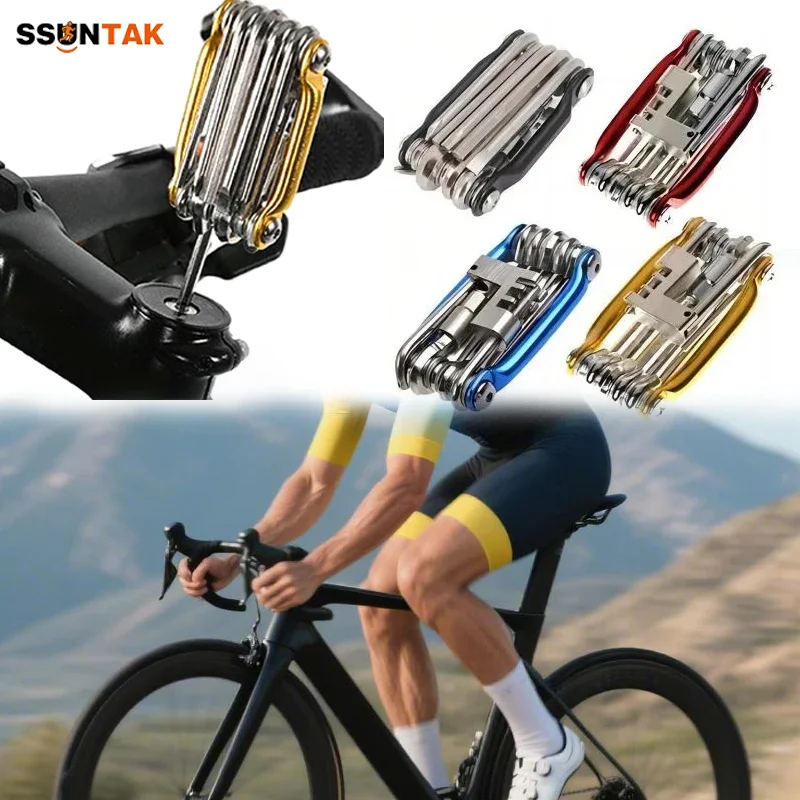 

SSUNTAK Multifunction Bicycle Repair Tool Kit Portable Bike Maintenance Tool Set Hex Screwdriver Chain Tire Cycling Accessories