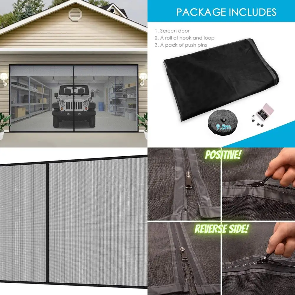 

16x7 Heavy-Duty Garage Screen with Zippered Closure, Weighted Edge, Fiberglass Mesh for Mosquito & Animal Protection