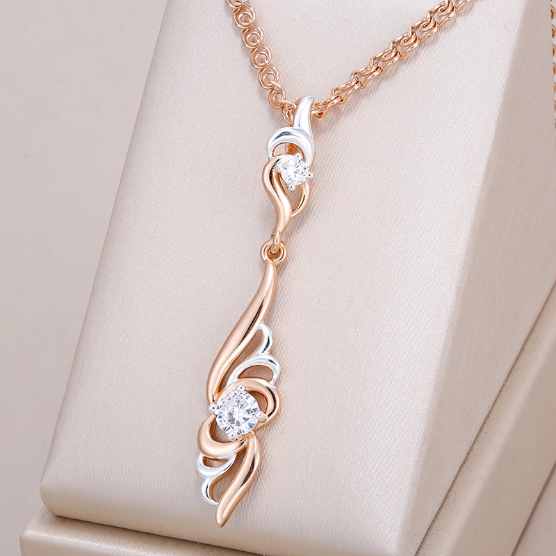 Kinel Hot Unique Flower Shape Pendant Necklace Women Fashion 585 Rose Gold Silver Color Mix Boho Pendant Ethnic Daily Jewelry