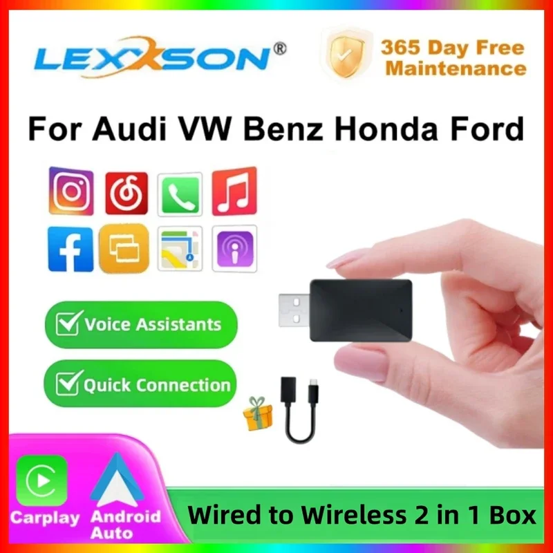 

2025 New Carplay Adapter Android Auto Smart Dongle 2 in1 For Volvo Benz Audi Kia Hyundai VW Mazda Cadillac MG Peugeot Toyota
