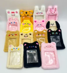 SKYSONIC 3 Inch Plush Kpop Holder Cute Bear Idol Postcards Storage Card Bag Collect Organizer Schoolbag Pendant