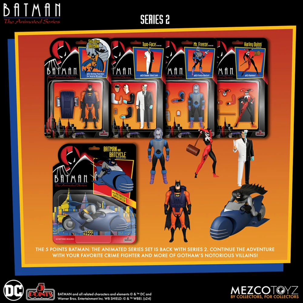 Mezco Toyz 5 Points Sky Dive Batman/Two Face/Mr. Figura de acción de 3.75 pulgadas de Harley Quinn/Batman y la Batmoto (no es un set)