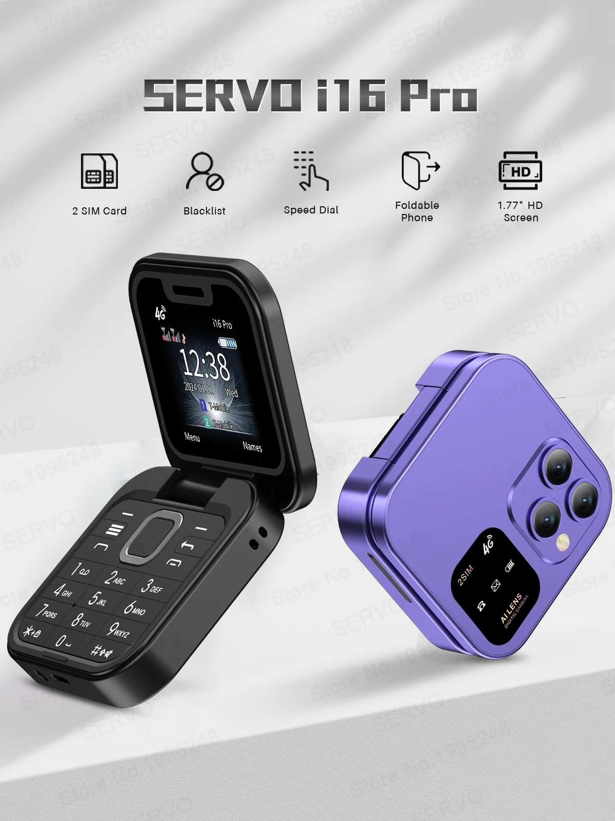 SERVO I16 PRO 2G GSM/4G LTE Foldable Mini Mobile Phone 2 SIM Card Speed Dial Magic Voice Flashlight 1.77'' Screen Flip Cellphone