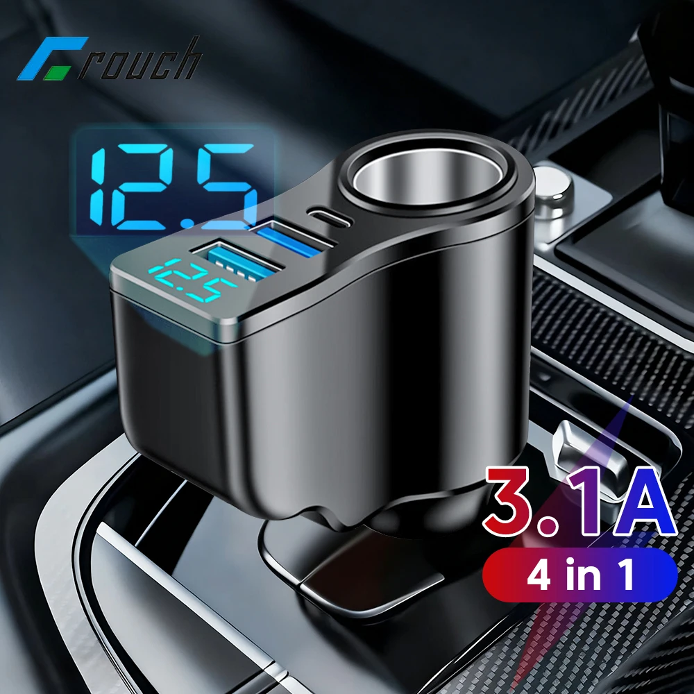 

Автомобильное зарядное устройство 4-в-1, 66 Вт, быстрая зарядка, цифровое зарядное устройство прикуривателя, двойной USB-адаптер автомобильного зарядного устройства для телефона для iphone Samsung