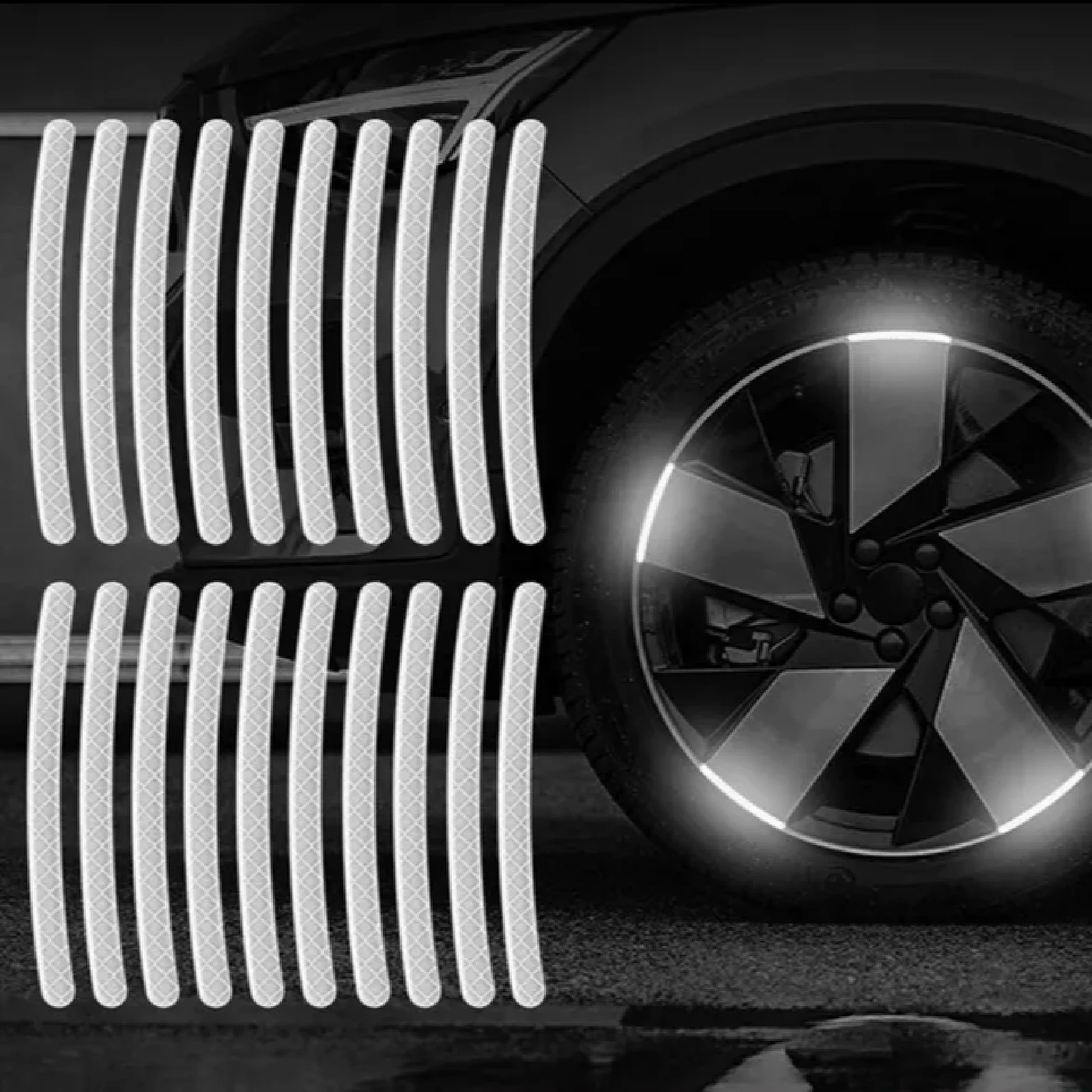 

20pcs Car Tire Rim Reflective Sticker Night Safety Warning Strip Motorcycle Bike Auto Wheel Hub Reflector Stickers Decals White