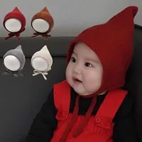 Winter Baby Knit Hat Cute Solid Color Infant Beanie Cap Thick Warm Woolen Lacing Bonnet Kids Christmas Caps