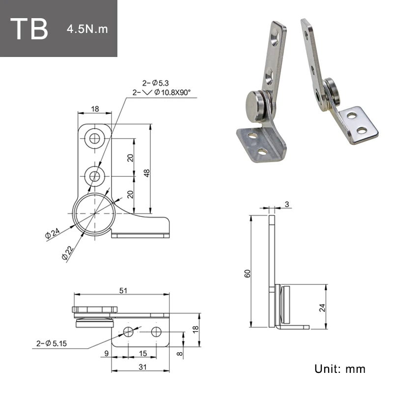 304 Stainless Steel Damping Hinge With Non Adjustable Torque, Stop Mechanism, And Positioning Support For Medical Equipment.