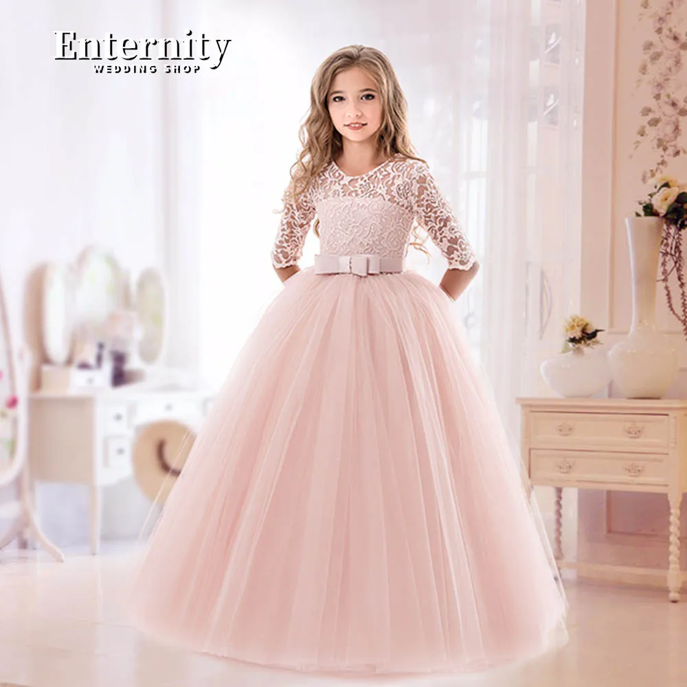 Princesse Enfant O-Ausschnitt Blumen mädchen Kleid Bogen A-Linie Schmetterling Langarm Illusion zurück extravagante Vestidos Para Niñas