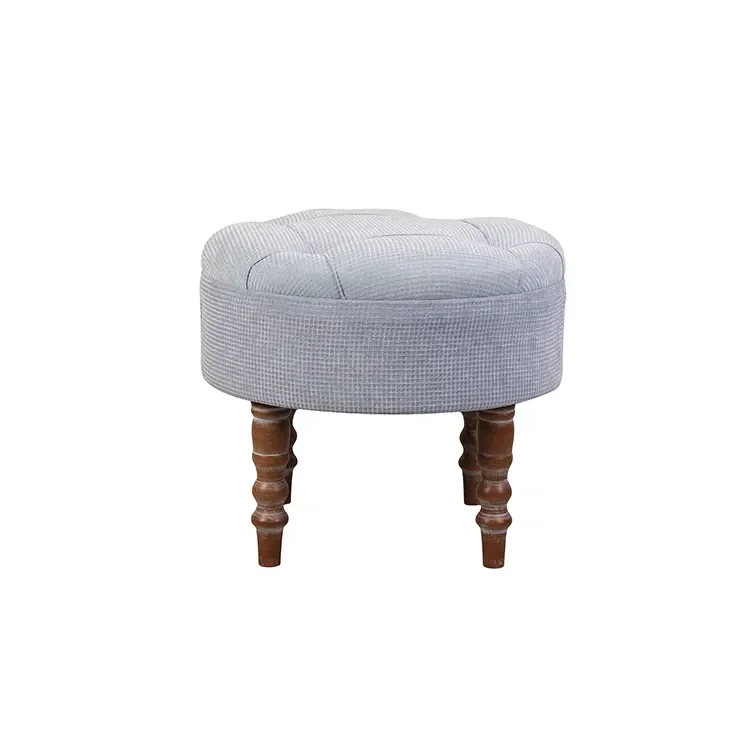

Stylish Classic round Cushioned Ottoman Stool with 4 Wood Legs for Bedroom or Apartment Use