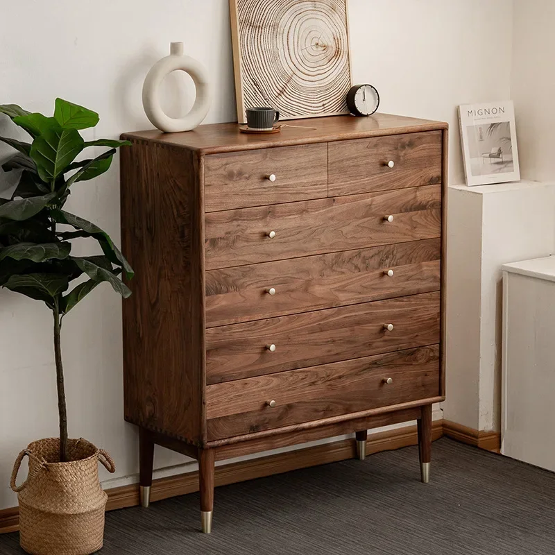 Norte-americano nogueira preta toda em madeira maciça armário de seis baús simples e moderno armário de armazenamento nórdico quarto armário de armazenamento lateral