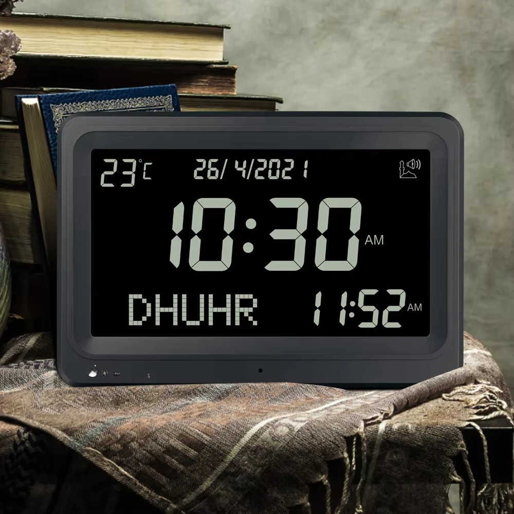 Al-Fajia schermo LCD più grande Azan Clock 8 suoni atani Multi-lingue Hijir gegorian calendari musulmano preghiera sveglia da tavolo