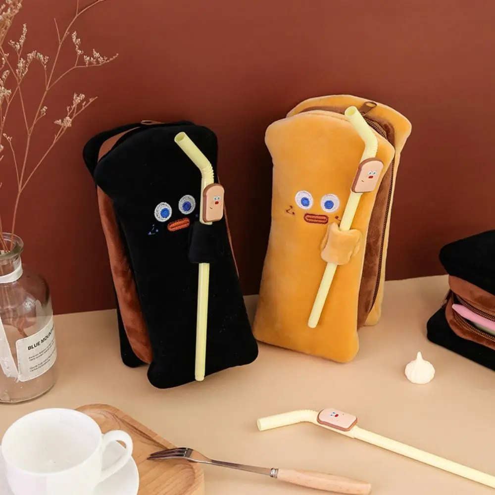 Creative Large Capacity Bread Pen Bag Fun Expression Plush Stationery Bag Learning Office Supplies Pen Pouch