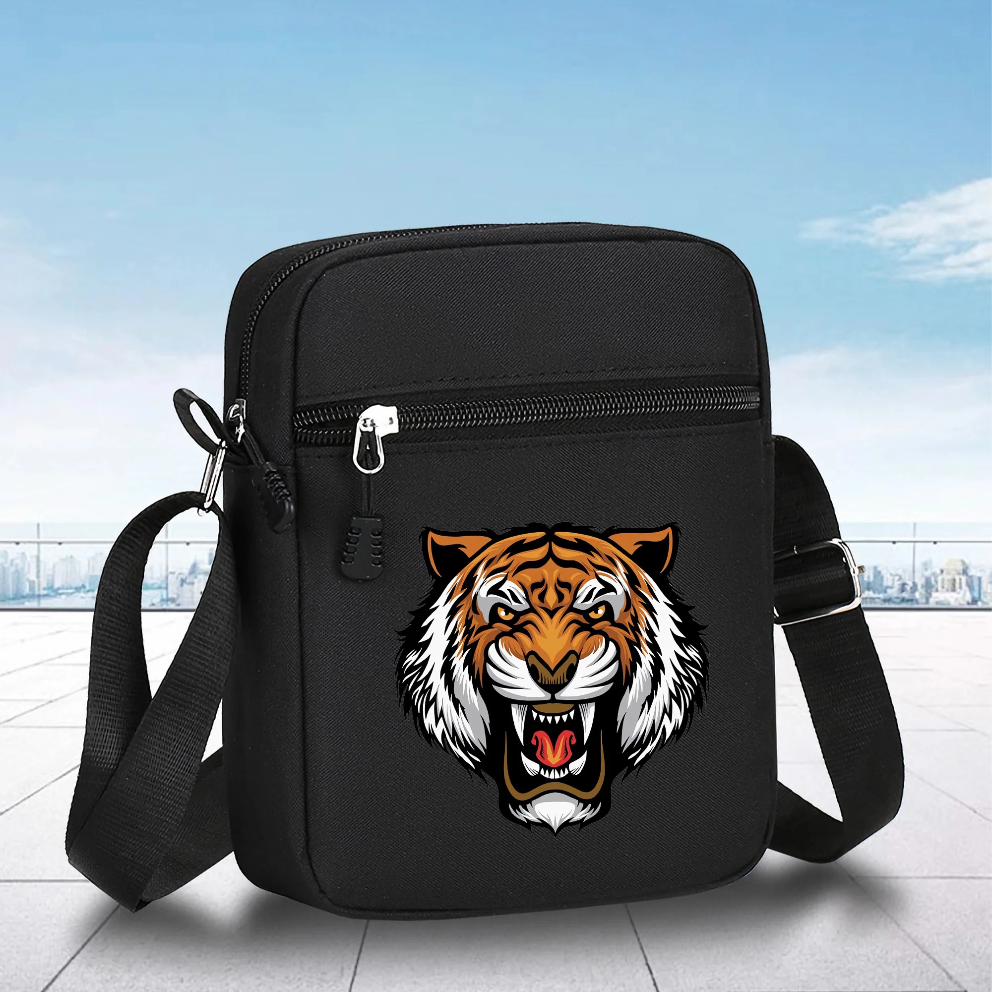 Миниатюрная сумка-Кроссбоди из ткани Оксфорд с принтом тигра, регулируемый наплечный ремешок, сумка на плечо, идеально подходит для ежедневных прогулок и поездок