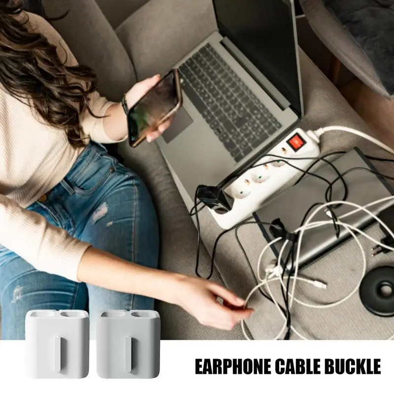 Clips de gestión de cables, organizador pequeño de 2 piezas para auriculares, enrollador de cables para exteriores, organización electrónica eficiente