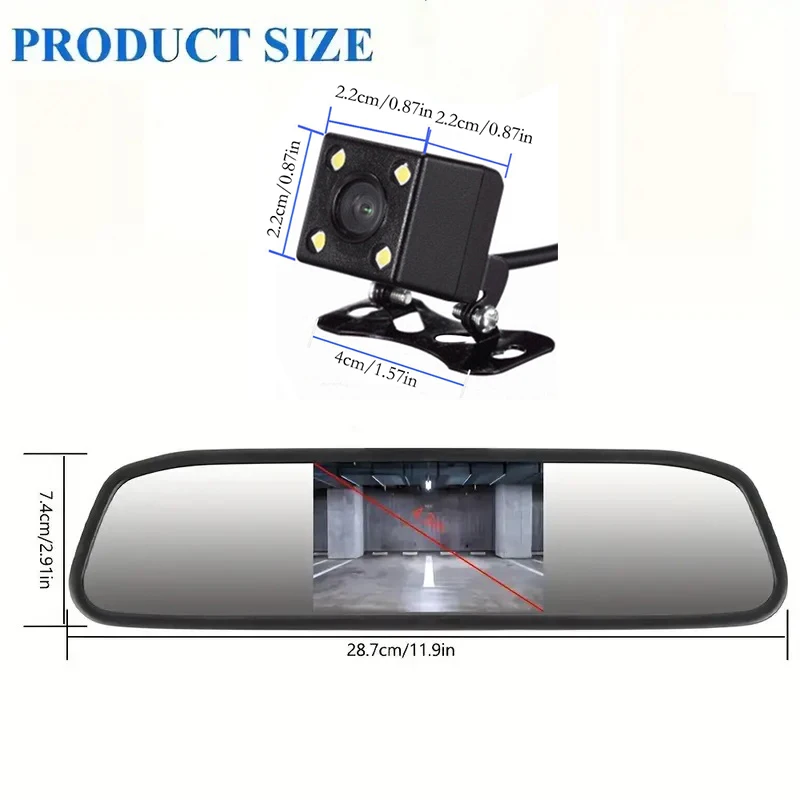 4.3 Inch HD Car Rearview Mirror Display , Universal Rearview 4led Camera Kit For Car, Truck, RV, Mini-Van - Easy Installation