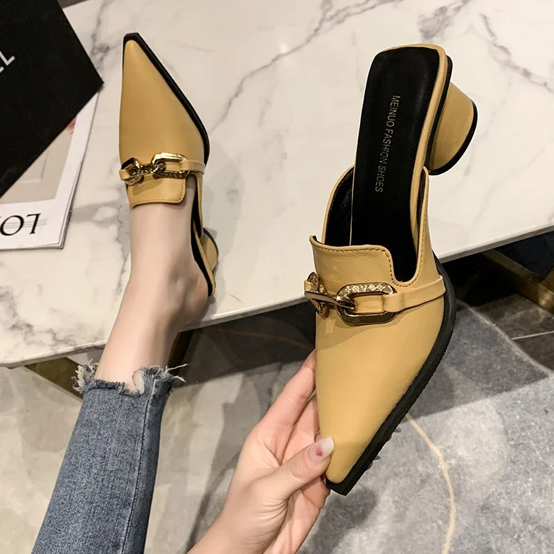 Vrouwelijke Schoenen Cover Teen Vlinderknoop Muilezels voor Vrouwen Slippers Casual Vierkante Hak Loafers Slides Nieuwe Luxe Puntige Damesschoenen