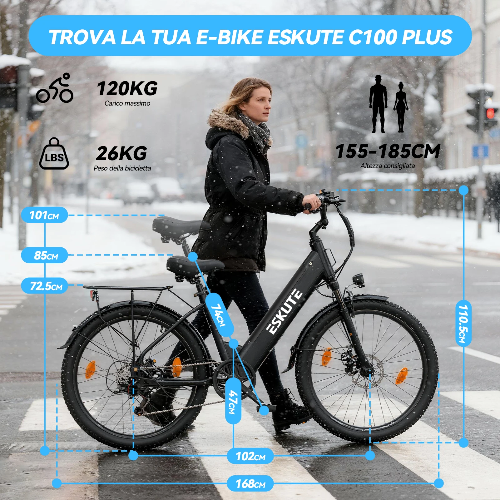 ESKUTE C100 Plus Elektrofahrrad 250W Motor 25 km/h 36V13AH Abnehmbarer Akku Mit SHIMANO 7-Gang-Elektrofahrrad IP65 Wasserdicht – Detail 8