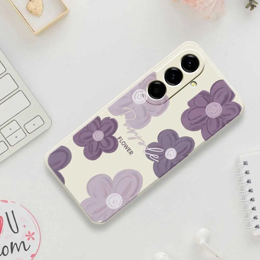 紫色の花柄スマホケース Samsung Galaxy A56 A32 A23 A22 5G A32 A23 4G A55 A54 A53 A52 A51 A35 A34 A31 A25 ソフトカバー