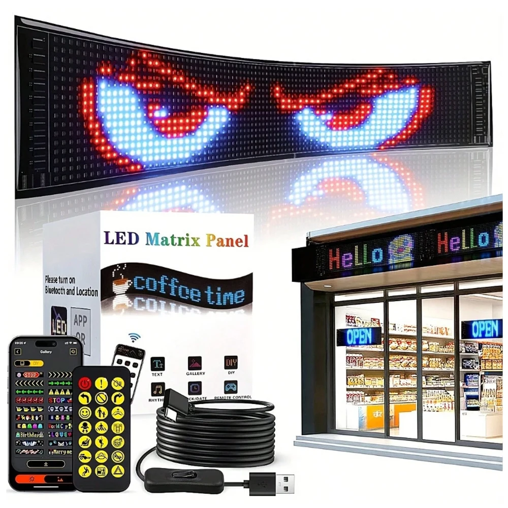 

LED Matrix Panel Pixel Scrolling Bright Advertising LED Signs Flexible USB Car Sign Light for Shop Bar Party Festival Decor Sign