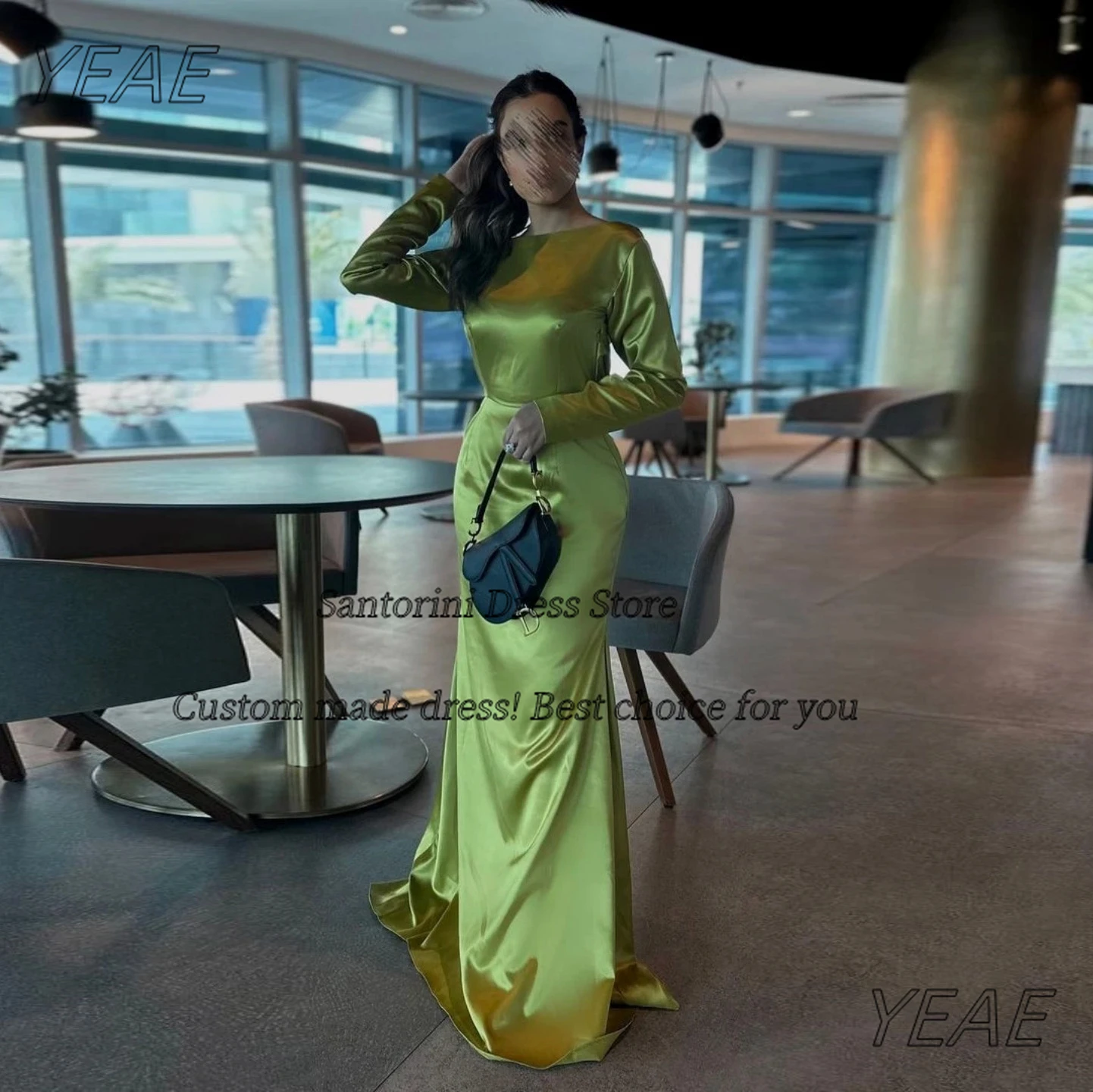 

Santorini Saudi Women Wear Dresses for Special Banquet Long Sleeves Prom Dress Criss Cross Sexy Back Evening Gowns Customized