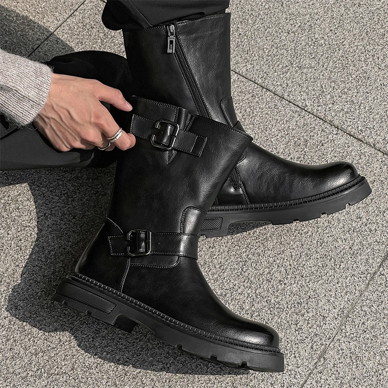 men's fashion cosplay stage high motorcycle boots genuine leather shoes cowboy platform boot designer cool long knight botas man