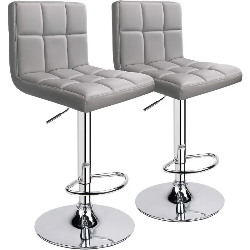 Modern PU Leather Adjustable Swivel Bar Stool with Back, Set of 2 (Light Grey)